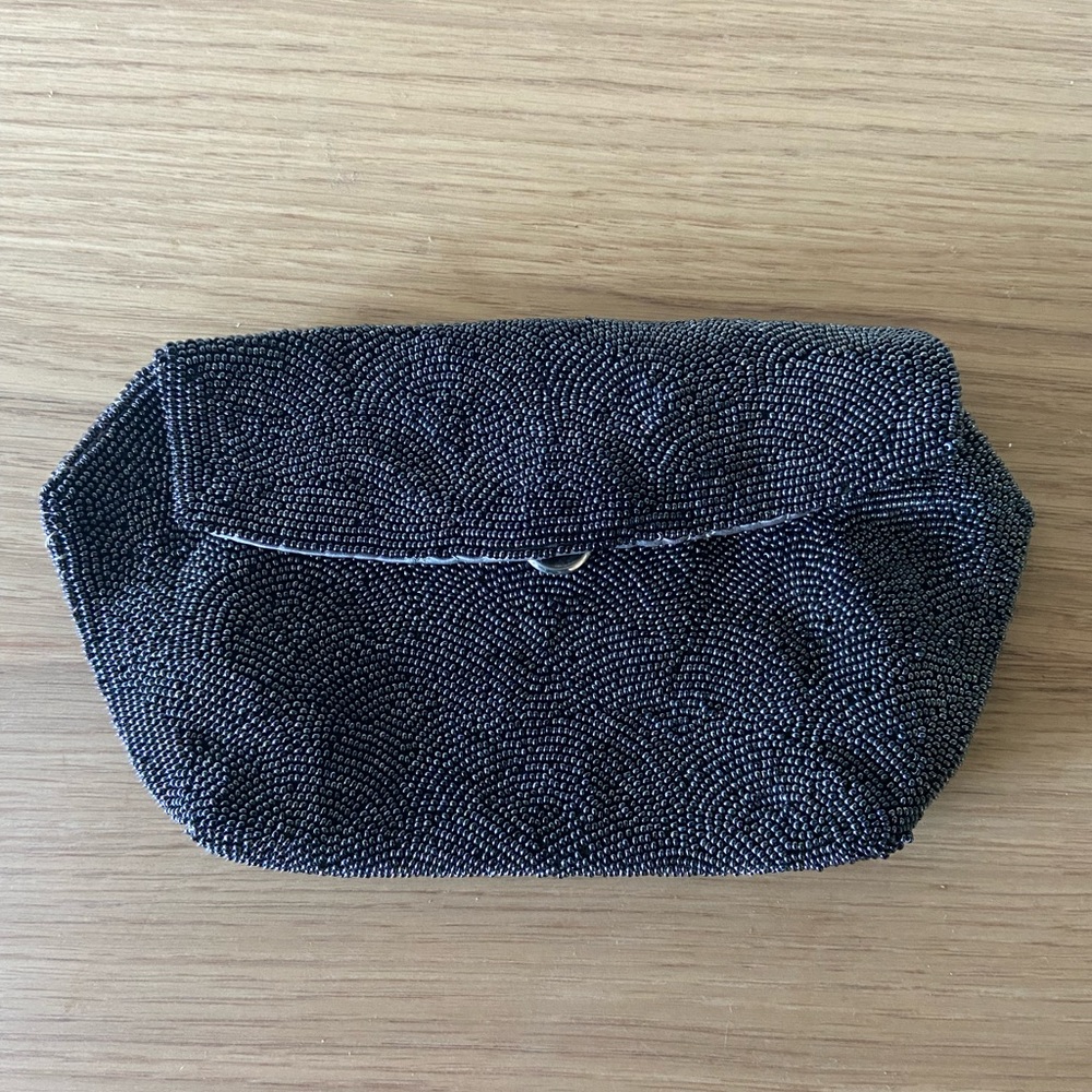 Vintage Black Beaded Pouch / Bag